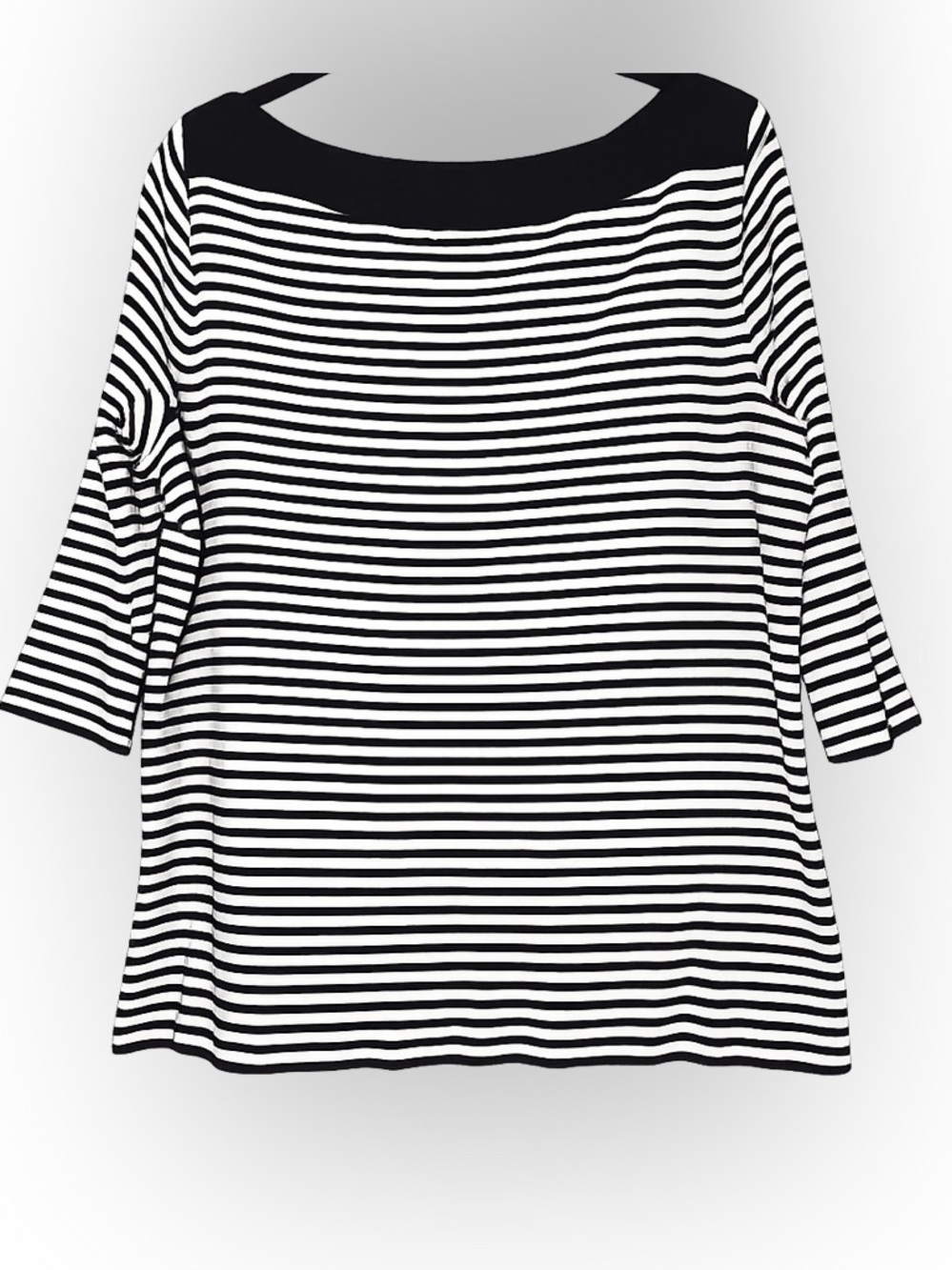 Chaps 1X Nautical Boat Neck Women’s Striped Knit Top Soft Cotton 3/4 Sleeve